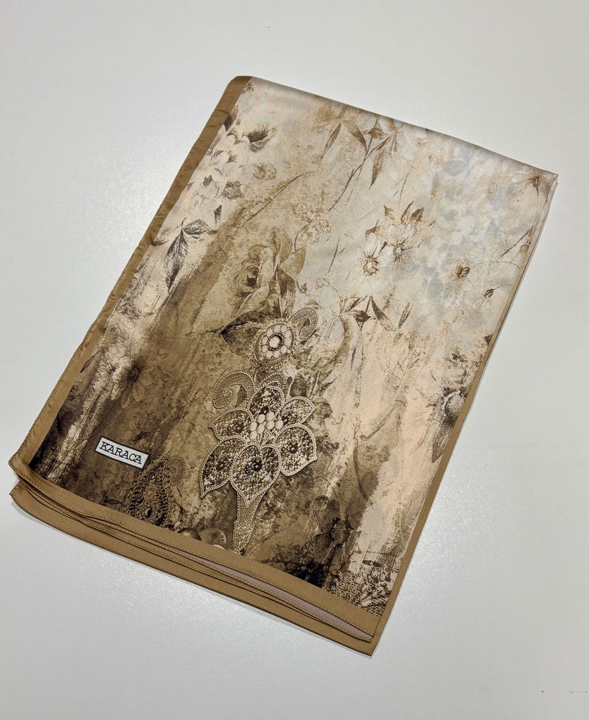 Premium Karaca Ornamental Floral Damask Satin Long Hijab