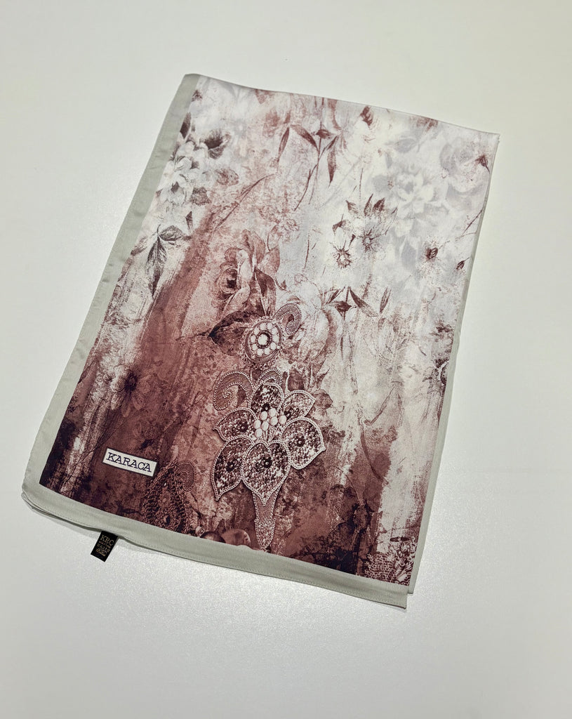 Premium Karaca Ornamental Floral Damask Satin Long Hijab