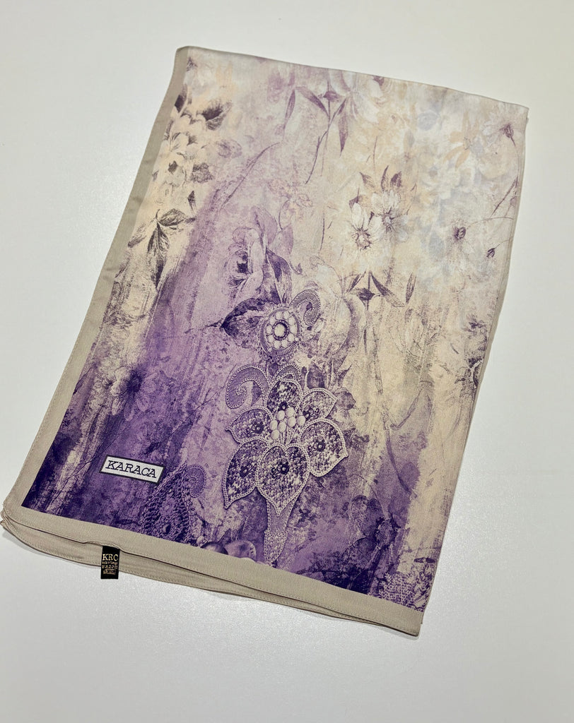 Premium Karaca Ornamental Floral Damask Satin Long Hijab