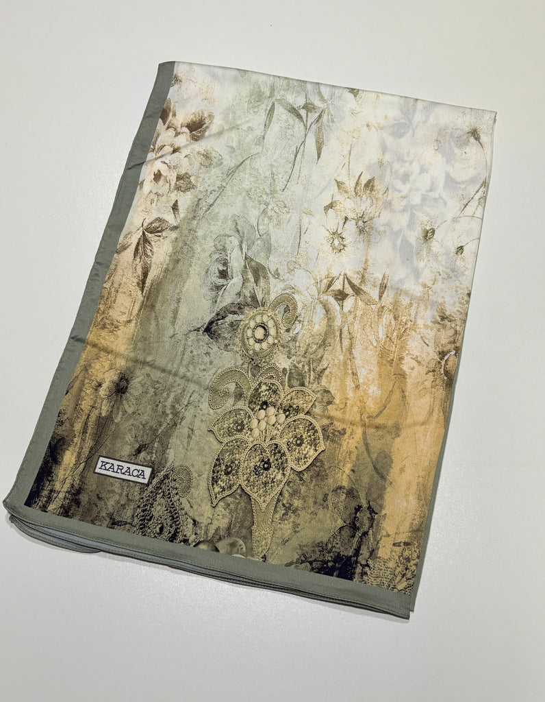 Premium Karaca Ornamental Floral Damask Satin Long Hijab