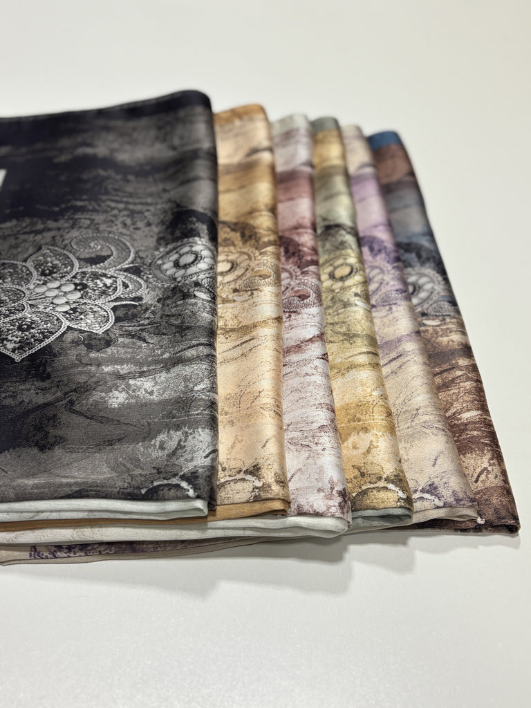 Premium Karaca Ornamental Floral Damask Satin Long Hijab