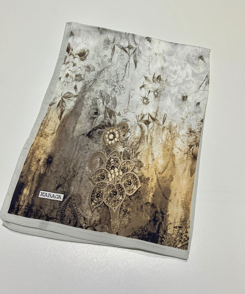 Premium Karaca Ornamental Floral Damask Satin Long Hijab