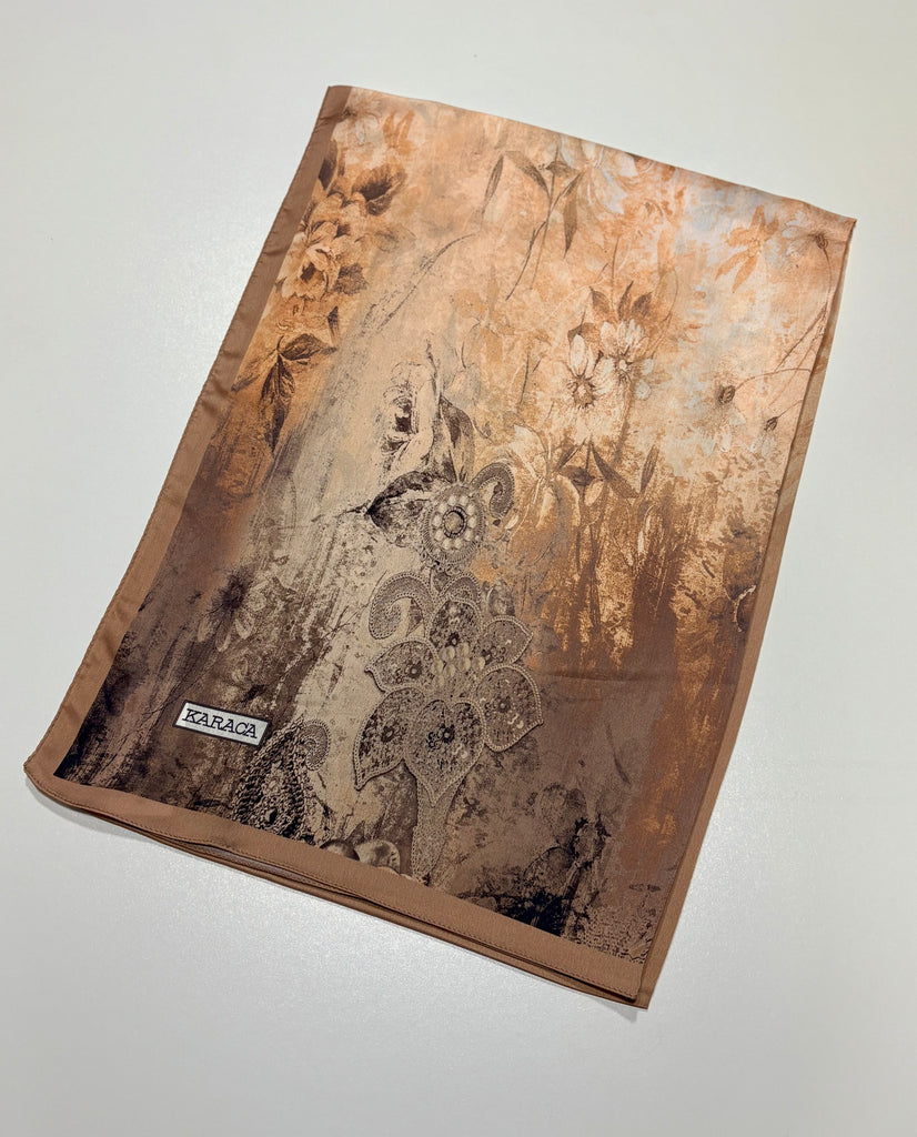 Premium Karaca Ornamental Floral Damask Satin Long Hijab