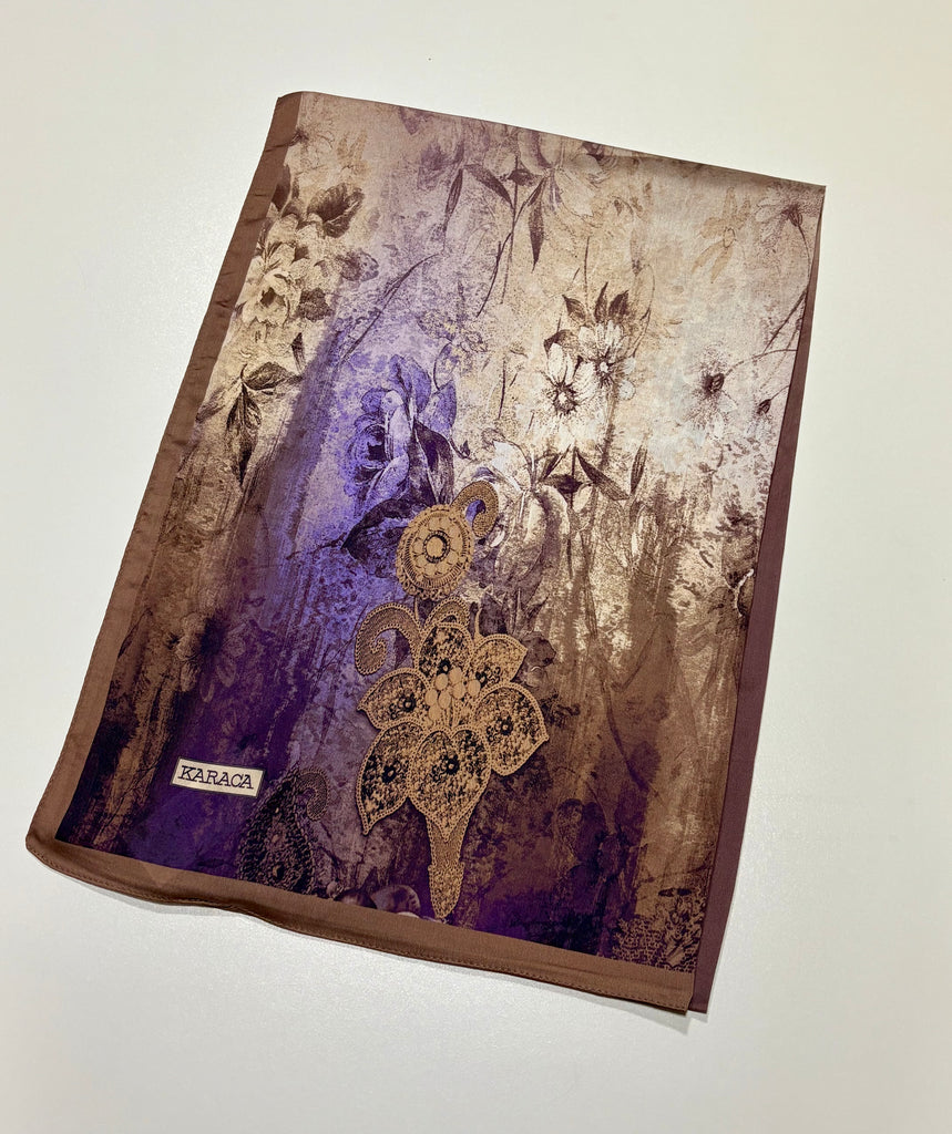 Premium Karaca Ornamental Floral Damask Satin Long Hijab
