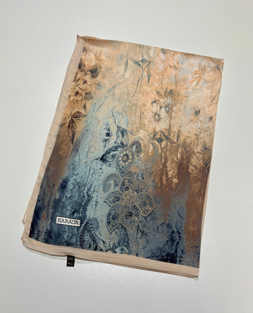 Premium Karaca Ornamental Floral Damask Satin Long Hijab