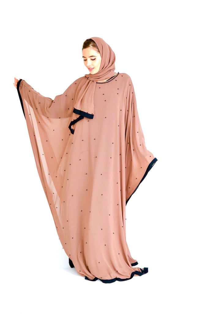 Rose Gold Pearl Taupe Batwing Abaya