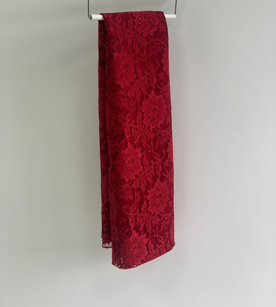 Sharif Lace Rose Pattern Diamante Hijab