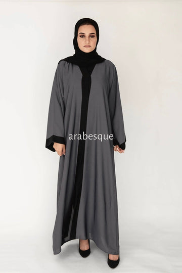 Black Border Plain Open Abaya - 8 Colours