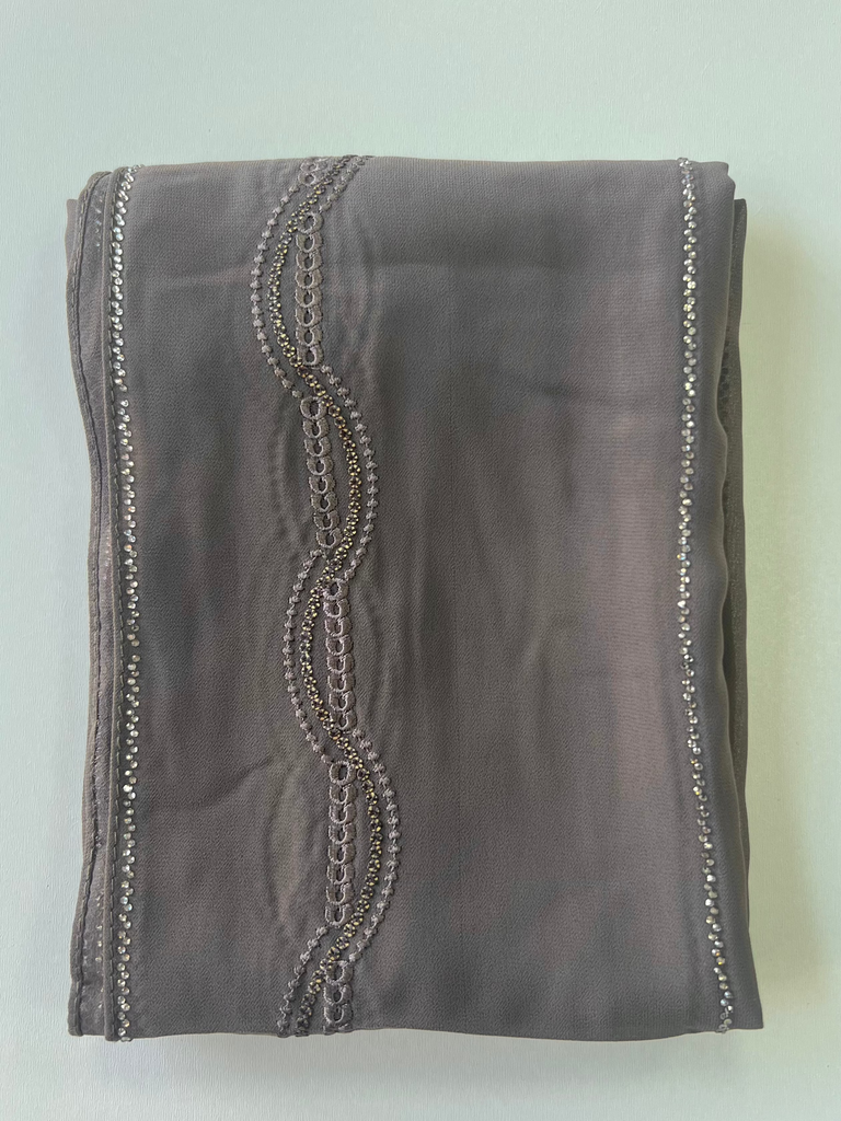 Kashkha Wave Embroidered Chiffon Long Hijab