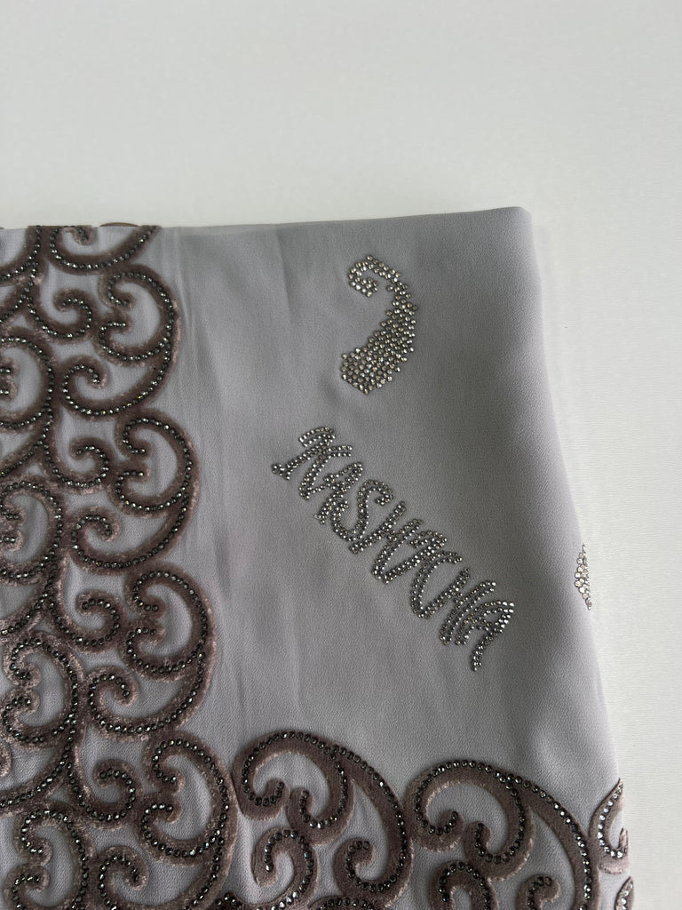 Kashkha 110cm Square Velvet Swirl Diamante Chiffon Hijab