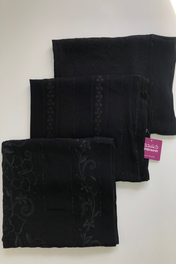Kashkha Black Diamante Chiffon Long Hijab -  14 Pattern