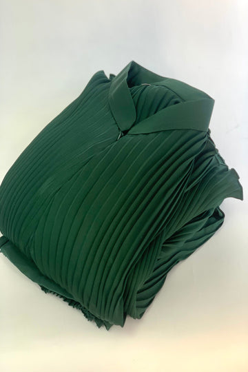 Dark Green Plain Pleated Closed Abaya