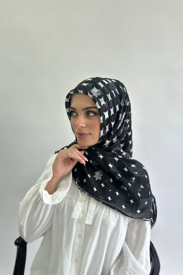 Spotted Print Diamante Crepe square Hijab