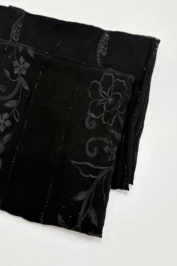 Kashkha Black Diamante Chiffon Long Hijab - 3 Pattern