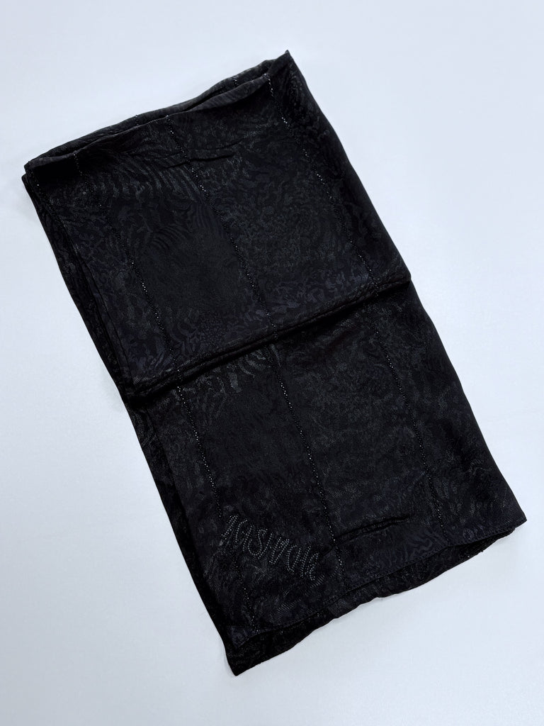 Kashkha Satin Feel Patterned Diamante Black Long Hijab