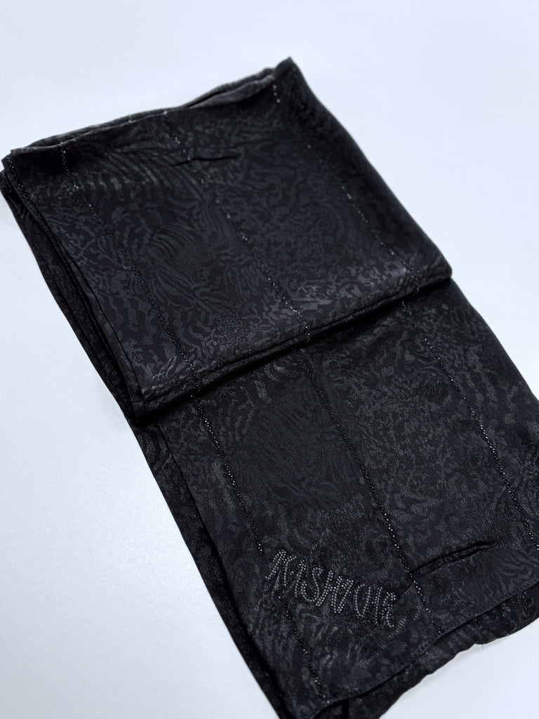 Kashkha Satin Feel Patterned Diamante Black Long Hijab