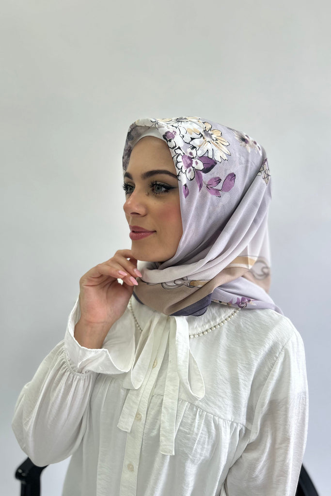 Premium Karaca 120cm square Soft Chiffon Impressionist Flowers Hijab