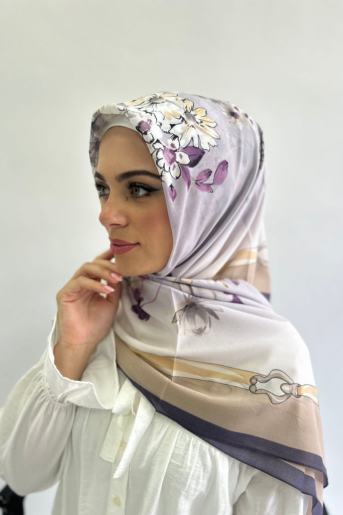 Premium Karaca 120cm square Soft Chiffon Impressionist Flowers Hijab