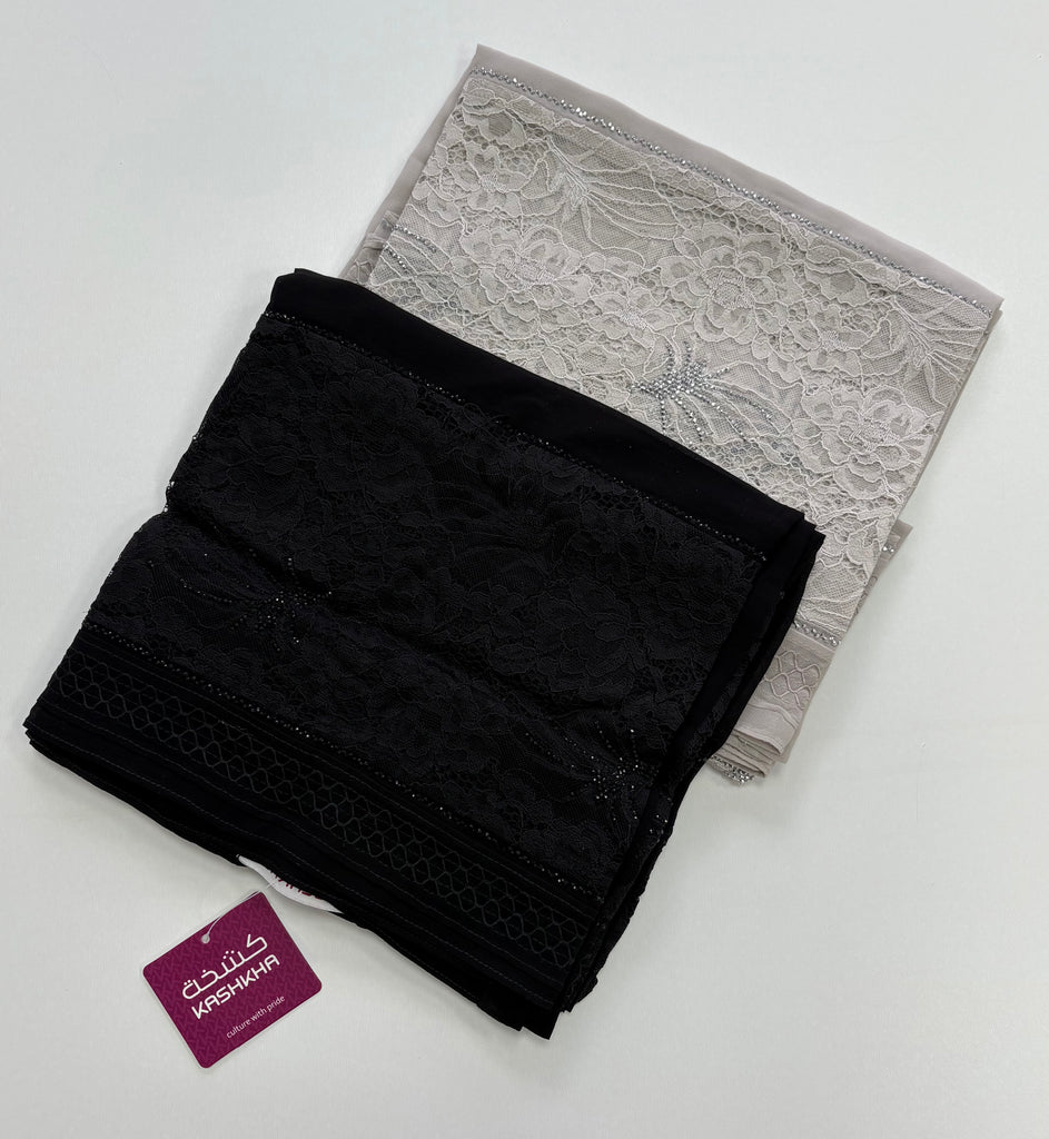 Kashkha Floral Lace Diamante Chiffon Long Hijab