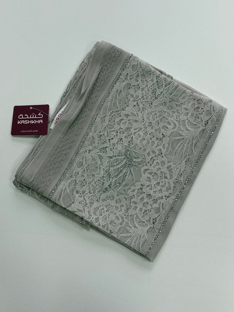 Kashkha Floral Lace Diamante Chiffon Long Hijab