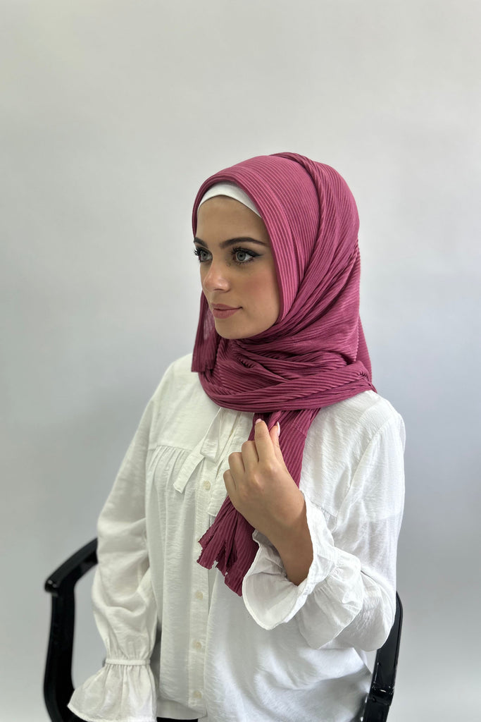 All in-one Burden Ribbed Pleated Long Hijab