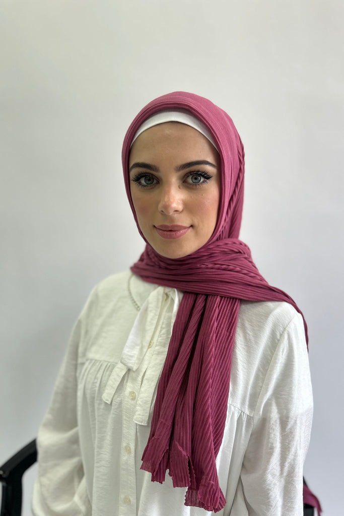 All in-one Burden Ribbed Pleated Long Hijab