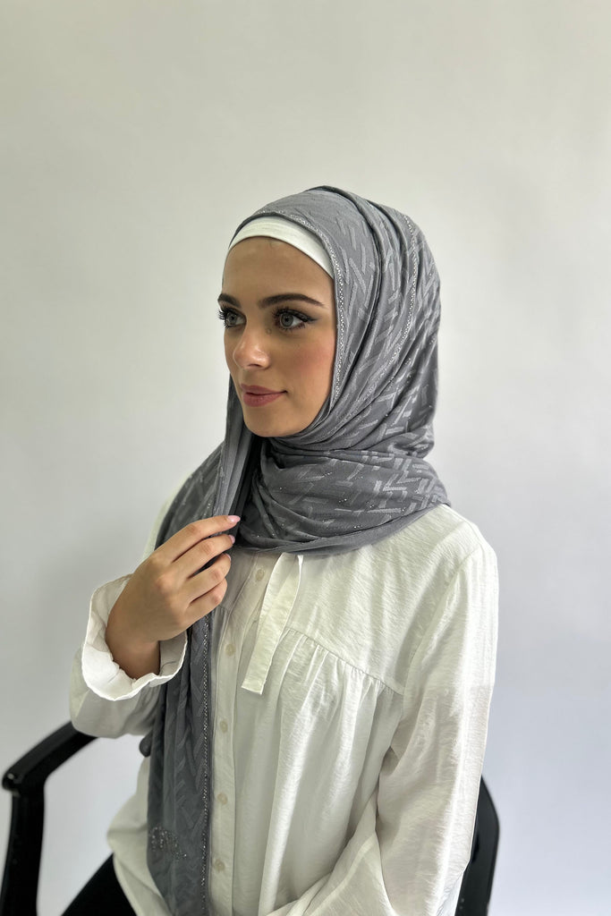 Kashkha All-in-one  Geometric Pattern Diamante Jersey Hijab