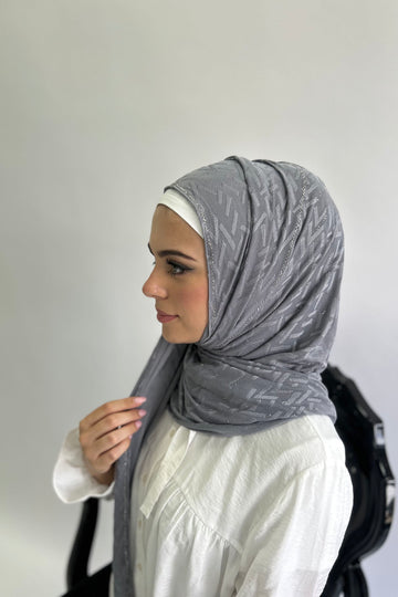 All-in-one  Geometric Pattern Diamante Jersey Hijab Kashkha