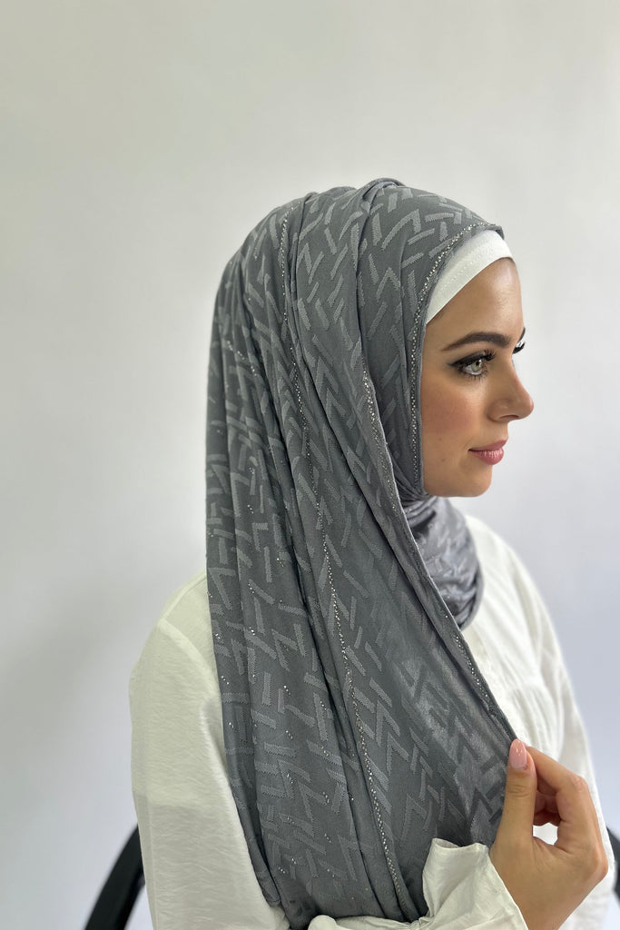 Kashkha All-in-one  Geometric Pattern Diamante Jersey Hijab