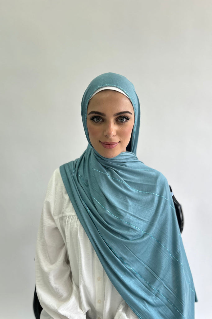 Stripe Diamante Cotton Blend Jersey Hijab