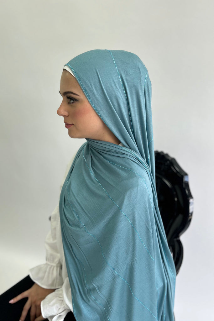 Stripe Diamante Cotton Blend Jersey Hijab