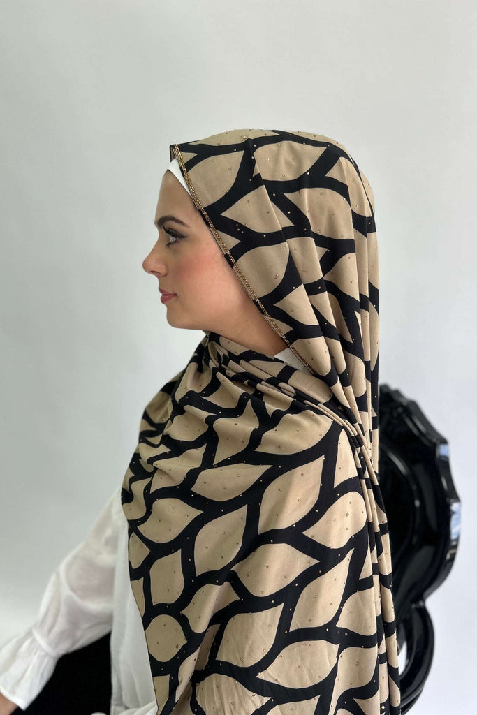 Sharif Luxury Print Diamante Chiffon Long Hijab- 7 Patterns