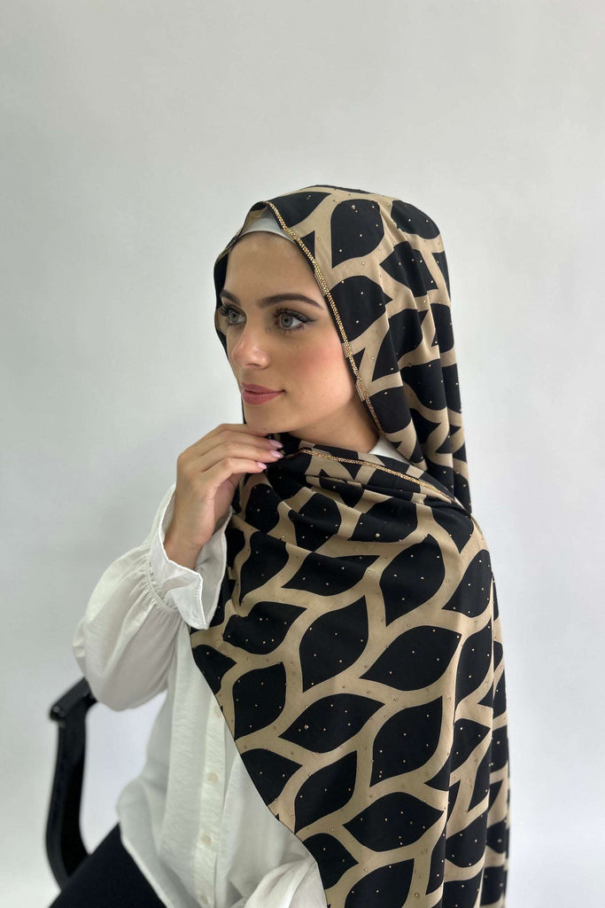 Sharif Luxury Print Diamante Chiffon Long Hijab- 7 Patterns