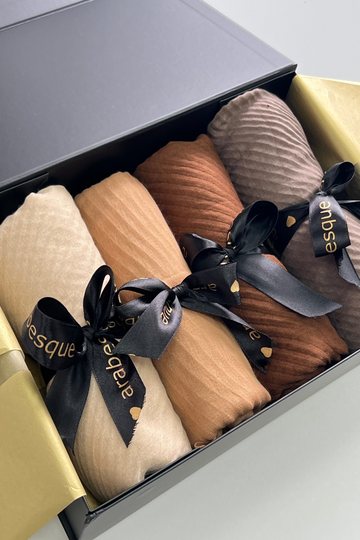 Premium Viscose Pleated Hijab Gift Set (2b) - Browns