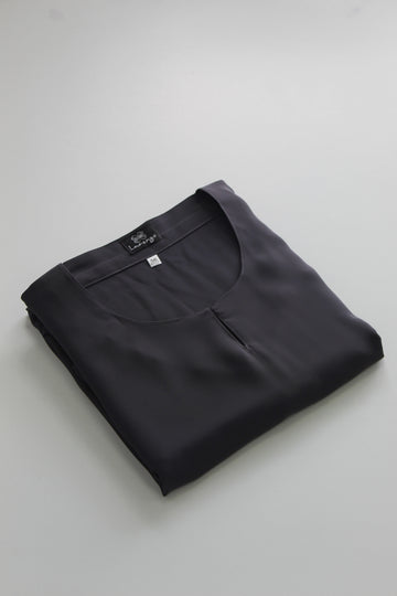 Dark Grey Premium Plain Closed Abaya With Pocket (Elastic Sleeves)