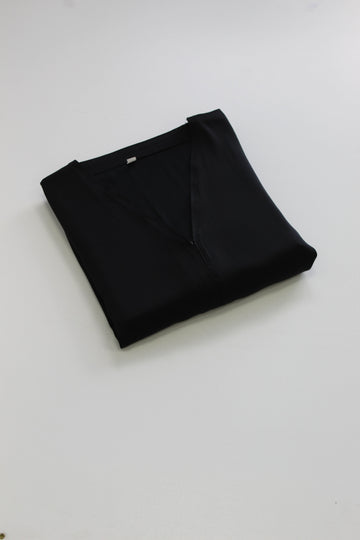 Black Ripple Satin Polyester Open Abaya with Pocket