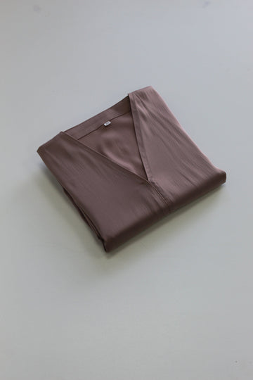 Dark Nude Ripple Satin Polyester Open Abaya with Pocket