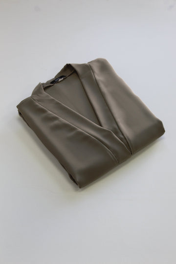 Olive Premium Plain Open Abaya With Pocket (Elastic Sleeves)