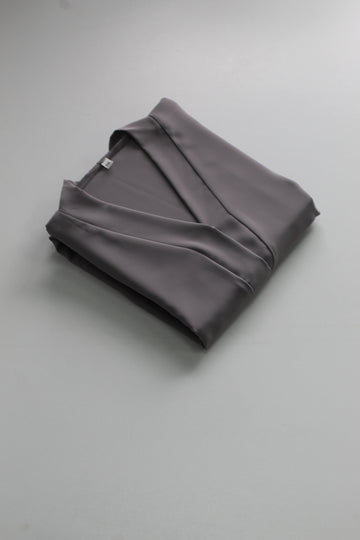 Light Grey Premium Plain Open Abaya With Pocket (Elastic Sleeves)
