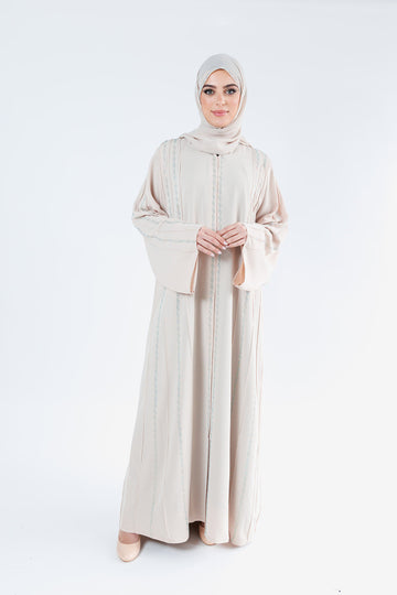 Cream Luxury Helix Diamante Nida Open Abaya