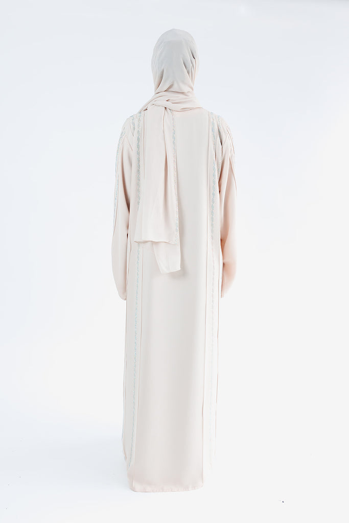 Cream Open Abaya – Luxury Nida Fabric with Helix Diamante Detailing