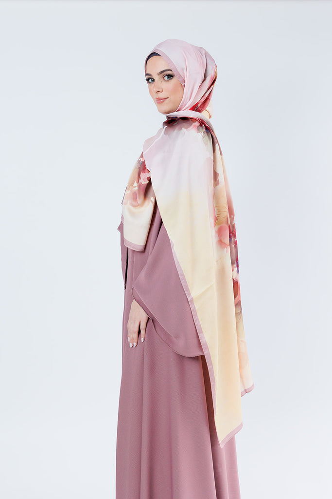 Mauve Umbrella Open Abaya – Plain Textured Finish with Belt