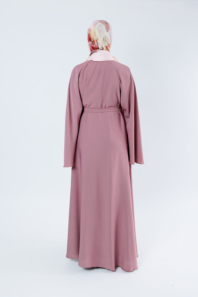 Mauve Umbrella Open Abaya – Plain Textured Finish with Belt