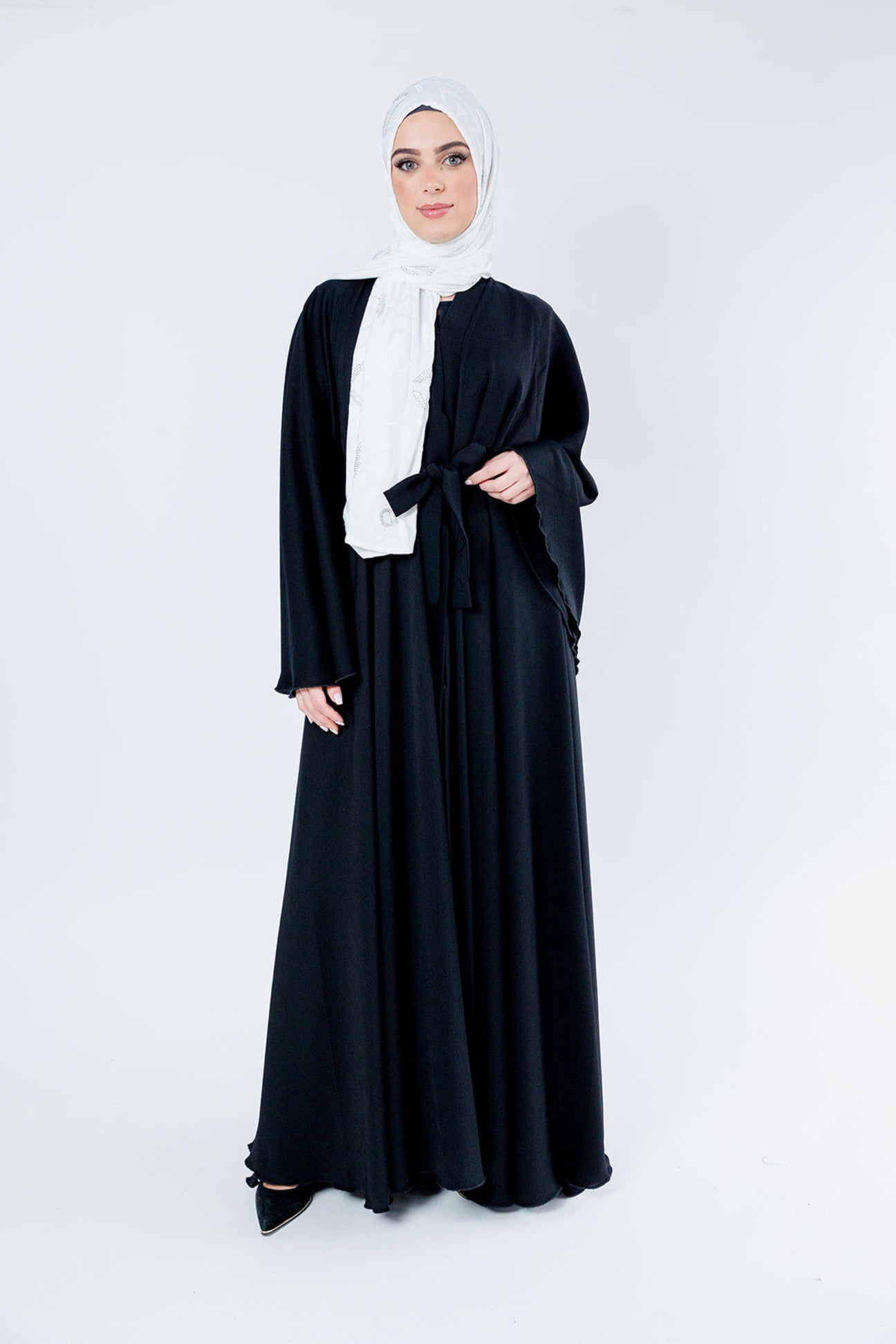 Black Plain Textured Umbrella Open Abaya