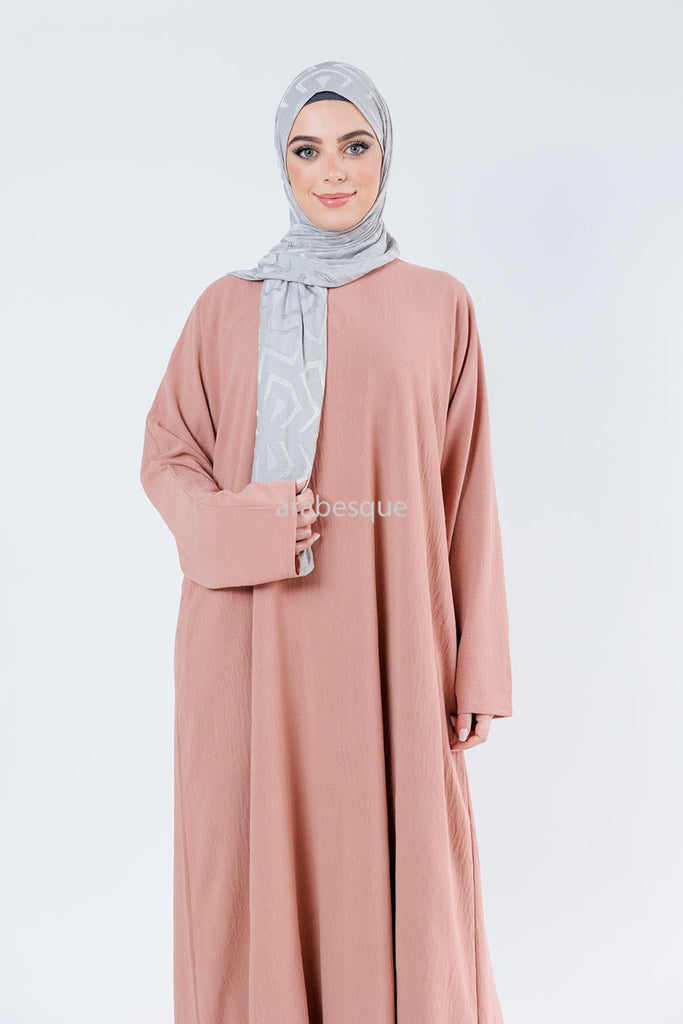 Dusty Pink Closed Abaya – Plain Crushed Polyester Fabric