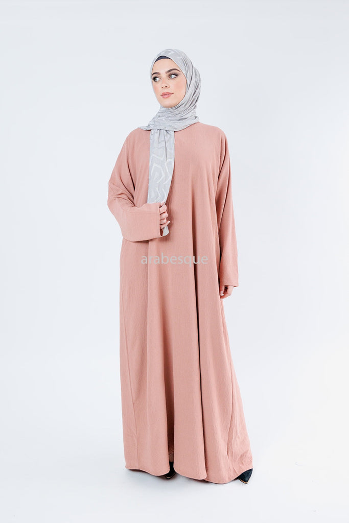 Dusty Pink Closed Abaya – Plain Crushed Polyester Fabric