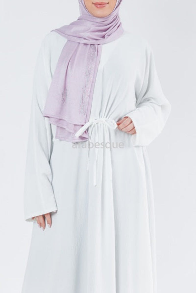 White Closed Abaya – Plain with Drawstring Waist