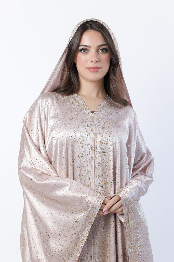 Nude Blush Farasha Cape – Luxury Embellished Design with Hood