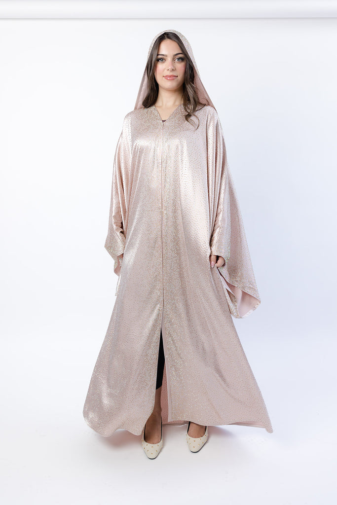 Nude Blush Farasha Cape – Luxury Embellished Design with Hood