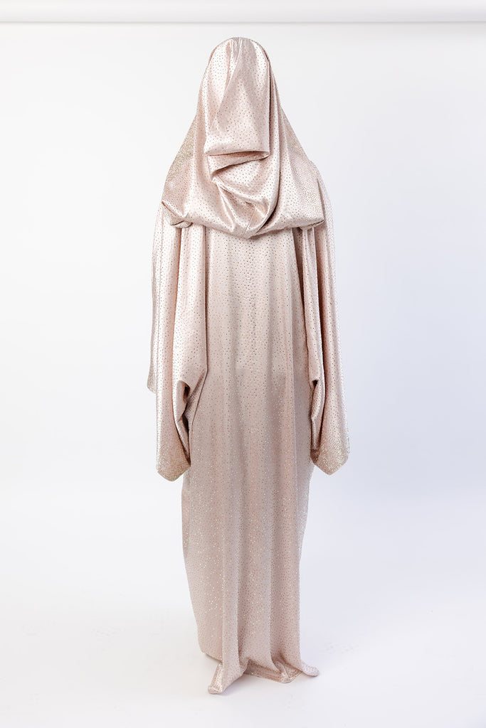 Nude Blush Farasha Cape – Luxury Embellished Design with Hood